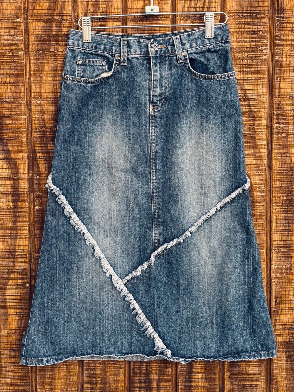 Meow Y2K Frayed Denim A-Lined Jean Skirt